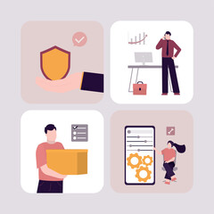 Set of businesspeople at work. Male and female business characters, successful employees, smart entrepreneurs. Collection of simple design on business themes.