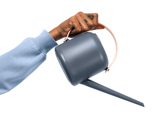 Png hand mockup holding gray watering can gardening tool © Rawpixel.com