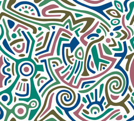 Abstract color drawing of chaotic shapes drawn by hand.Seamless pattern.