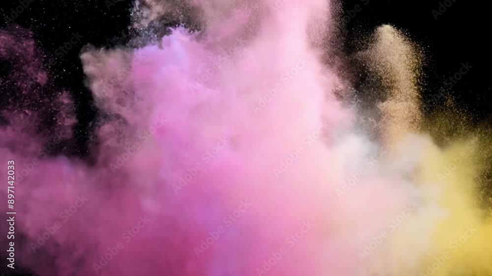 Poster a burst of colorful powder explodes against a black background, creating a vibrant and dynamic image