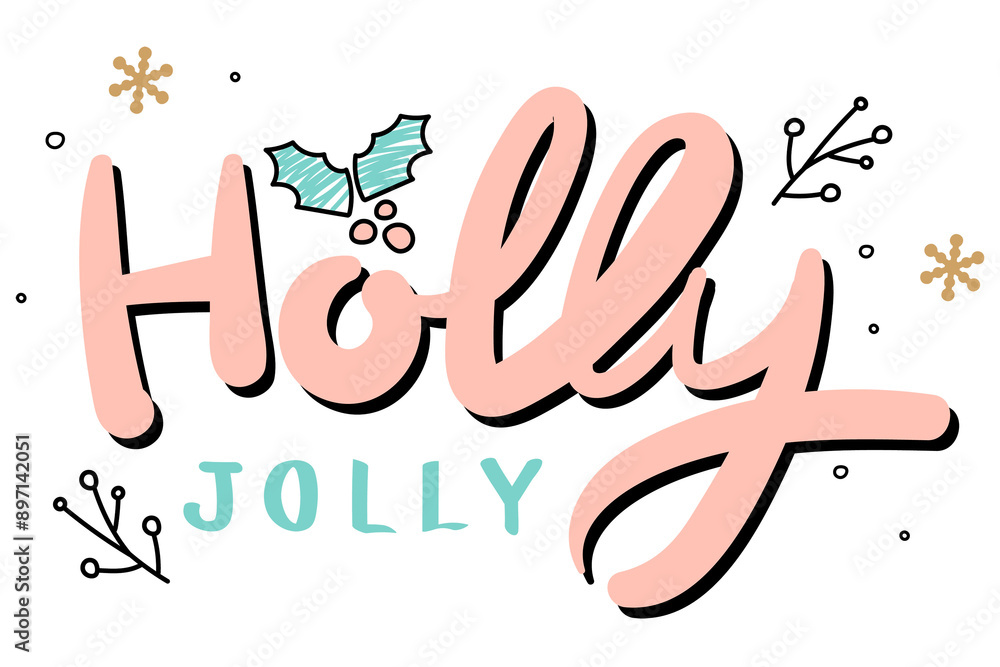 Wall mural Holly jolly typography png cute Christmas social media sticker