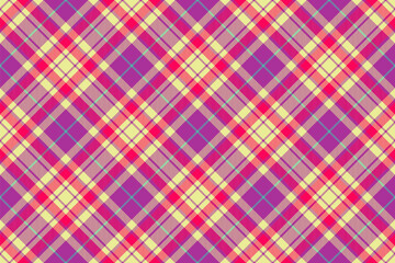 Machinery plaid seamless check, fashioned textile vector tartan. Vintage fabric pattern texture background in magenta and lime colors.