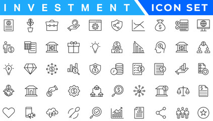 Investment line icon set. Investment, Profit, Asset, Investor, Portfolio, Dividend, Capital, Risk, Inflation icons vector