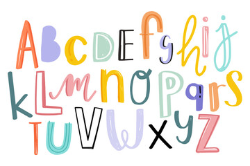 Alphabet png doodle typography font set