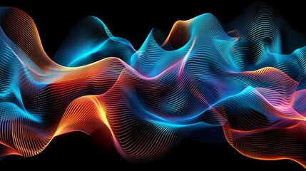 Obraz premium Elegant digital wave on black background, featuring colorful hues and futuristic design evoking technology and internet energy