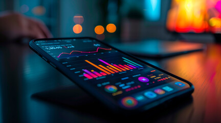 a smartphone, yearly financial report, chart with years data statistics, company progress and growth by year, 2025 