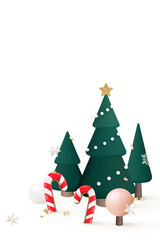 Winter png transparent background, 3D Christmas tree and candy cane