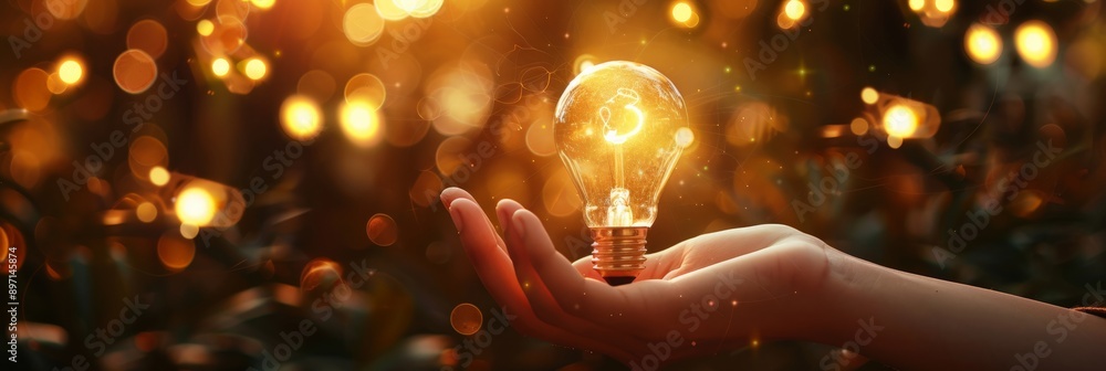 Poster glowing light bulb with network connections on an abstract background. innovation and technology con