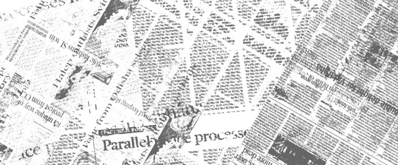 Fototapeta premium Vector white and black newspaper paper grunge vintage old aged texture with fragments of newspaper text Transparent background. 