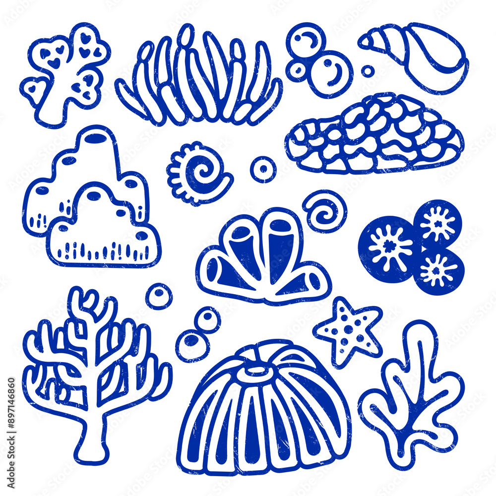 Sticker Underwater coral png sticker, marine life on transparent background set