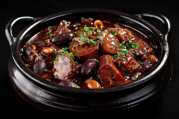 Stewed Meat and Beans in a Rustic Clay Pot