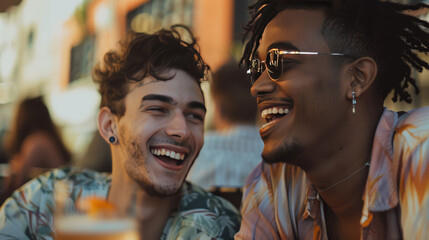 Obraz premium Pride LGBTQ community celebrates diversity, equality, and love through joyful parties and togetherness.Friends always bring happiness, love, and fun to every party they attend together.