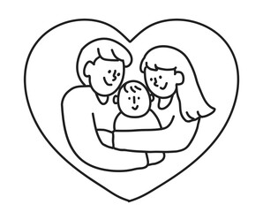 PNG Happy family mother father baby line art sticker, transparent background
