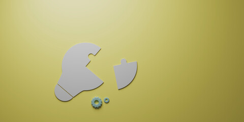 puzzle light bulb on yellow background, idea, teamwork concept. 3d illustration rendering.
