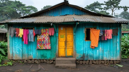 Clothes drying outside on a sunny day, hung outdoors for natural air drying process
