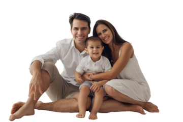Family father mother son daughter kid studio photo white background