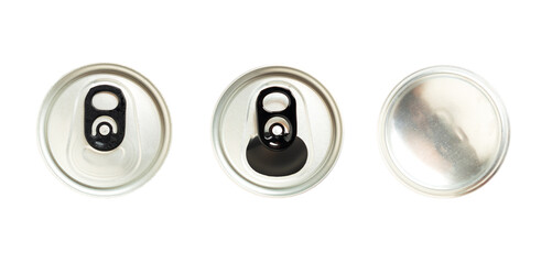 Top view of Aluminum cans isolated on white background, Collection of a Beverage cans
