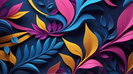 Layered paper leaves in various colors on a vibrant background 3D, ideal for naturethemed designs, greeting cards, and springtime promotions. 16