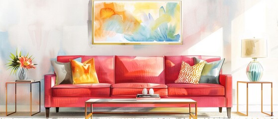 Bohemian modern traditional living, eclectic decor, vibrant colors, classic furniture, natural elements, artistic touches, watercolor, detailed texture