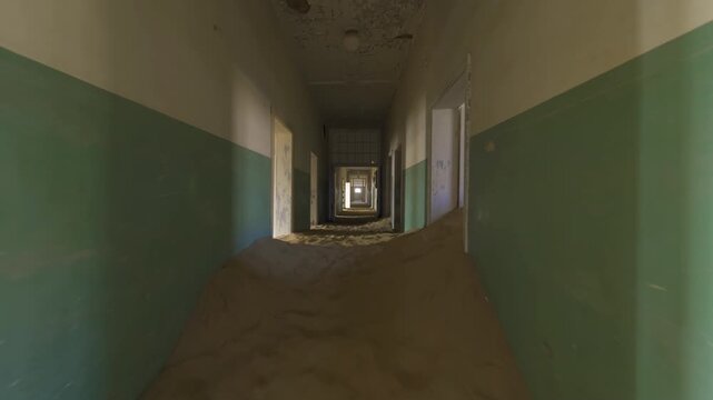 Kolmanskop, The abandoned houses. the famous tourist attraction in Namibia, South Africa. Empty sand dune in home room . The ghost town.