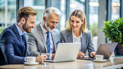 Businesspeople having a discussion using laptop