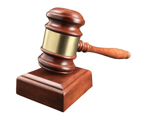 Wooden handcrafted wood gavel hammer with sound block for lawyer judge auction sale. Handcrafted wooden gavel and block with clipping path on transparent background