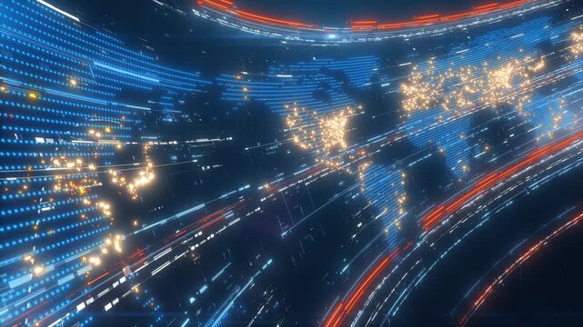 3d Curve World Map technology style looped