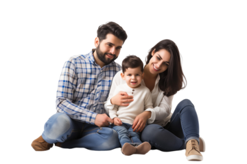 Family father mother son daughter kid studio photo white background