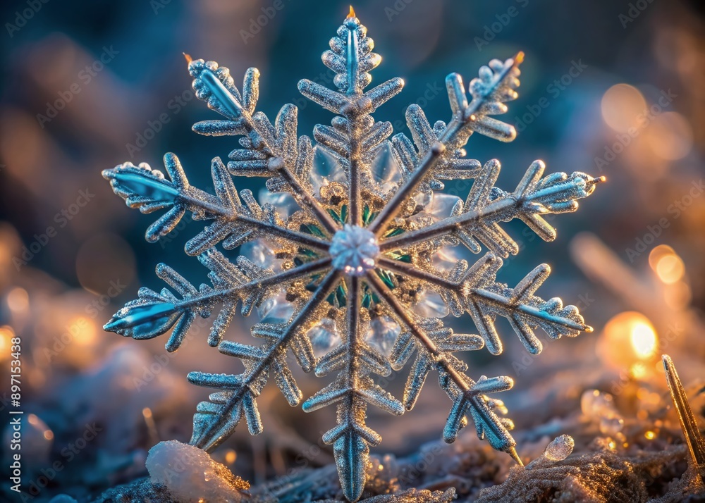 Aufkleber intricate snowflake crystal displays delicate details and symmetrical patterns in stunning close-up 