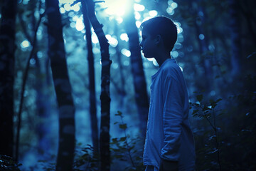 Poor little kid lost in big city forest woods airport street, Generative AI modern technology picture