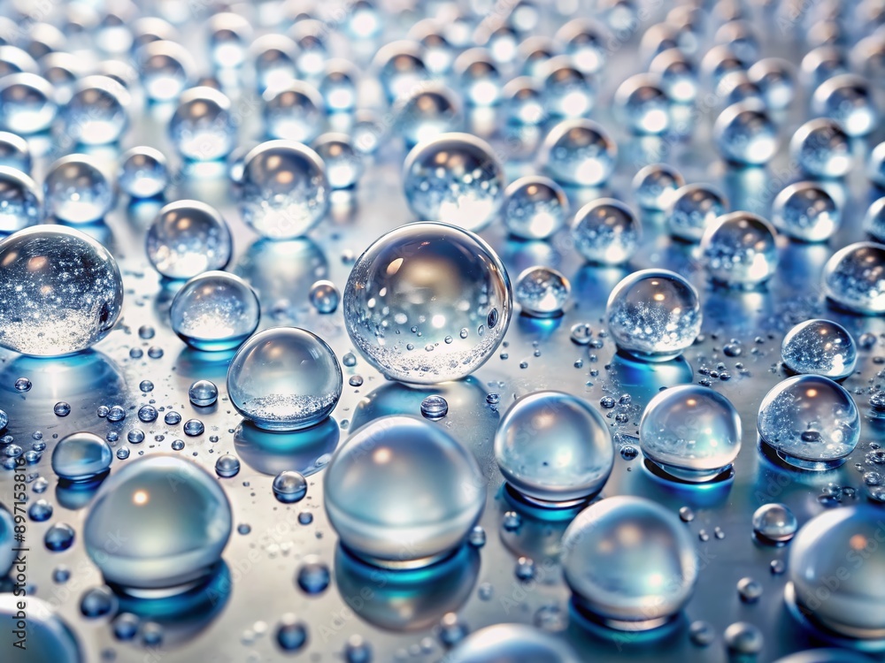 Aufkleber sparkling transparent water droplets create a mesmerizing pattern on a pristine white background, hi
