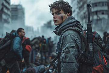 Apocalypse dangerous nature disaster ruined city generative Ai concept