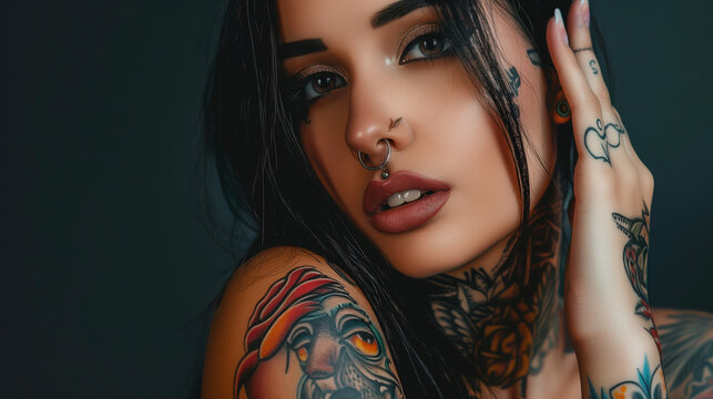 Beautiful girl with tattoo with piercing body