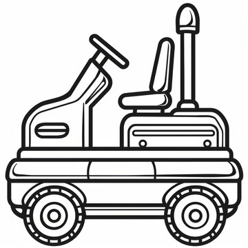 recommend clip art: Simple black and white outline illustration of a ride-on mower, depicted in a cartoon style.