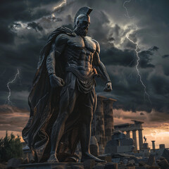 Fototapeta premium A meticulously detailed 3D statue of a commanding Greek figure, fashioned out of dark onyx.