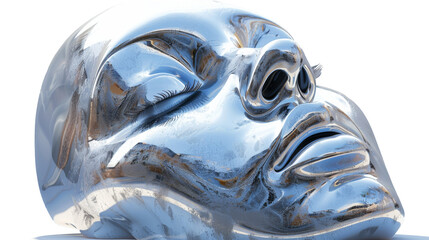 Futuristic face 3d render out on PNG isolated transparent