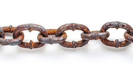 Obraz premium Large aged rusty chain with space for text on a white backdrop