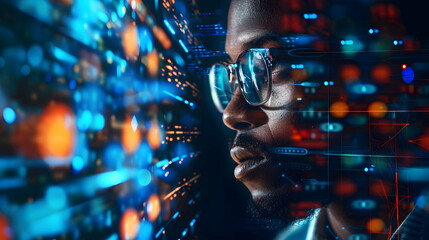 Astonishing Digital Portrait of Person Analyzing Data Technology Innovations