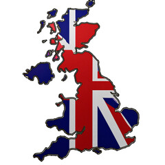 Artistic representation of the United Kingdom with the Union Jack flag design, symbolizing national identity and heritage.