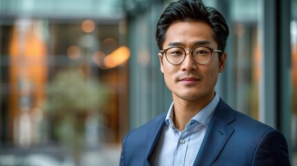 Obraz premium Confident Young Professional in Modern Office Setting 