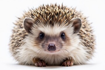 Naklejka premium Adorable hedgehog with prickly spines and cute facial expression, isolated on a transparent PNG background, perfect for design and digital composition projects.