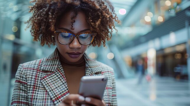 Businesswoman checking financial news on her smartphone, emphasizing the importance of staying updated
