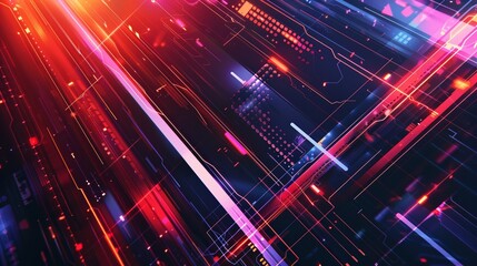 Vibrant light trails in futuristic technology background representing fast digital communication and data transfer