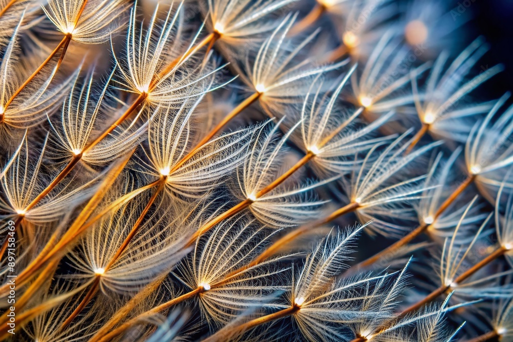 Poster intricate network of delicate barbules fans out from a bird's feather, showcasing microscopic textur