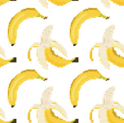Seamless pattern of bananas in peel and bananas without peel. Ideal for digital design, textiles and wallpaper.