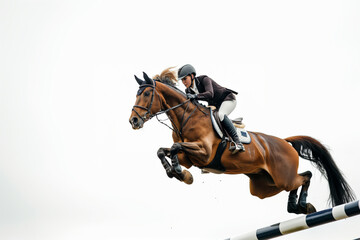 Young Equestrian Leaps Over Obstacles in a Thrilling Show Jumping Competition