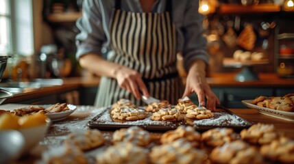 A woman baking cookies in a cozy kitchen, showcasing the warmth of homemade treats