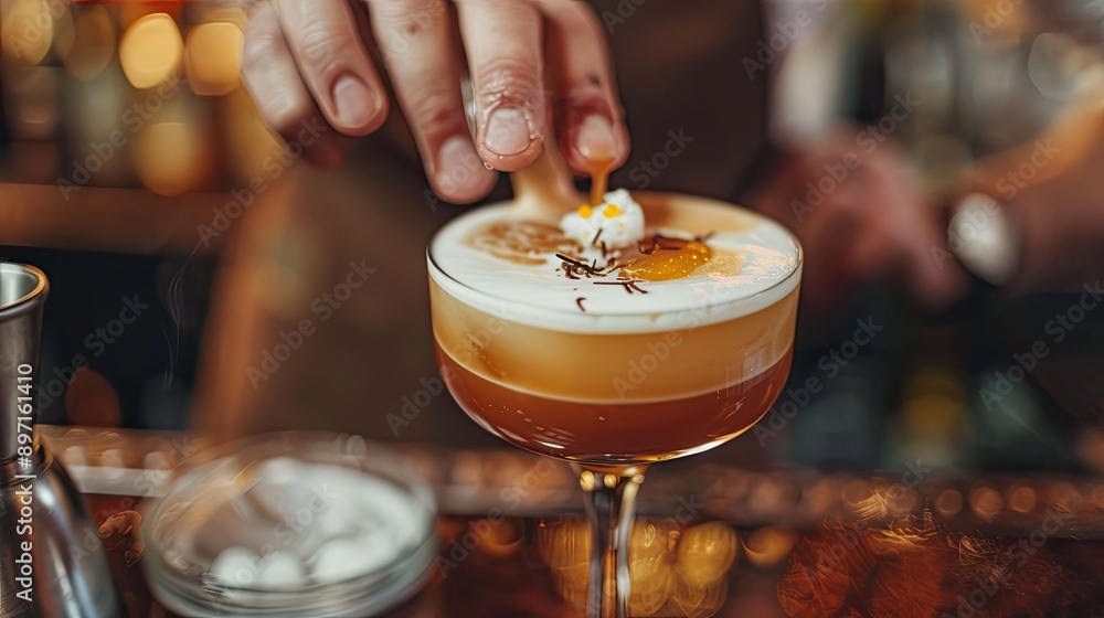 Aufkleber a close-up of a bartender's hands creating a visually stunning cocktail.