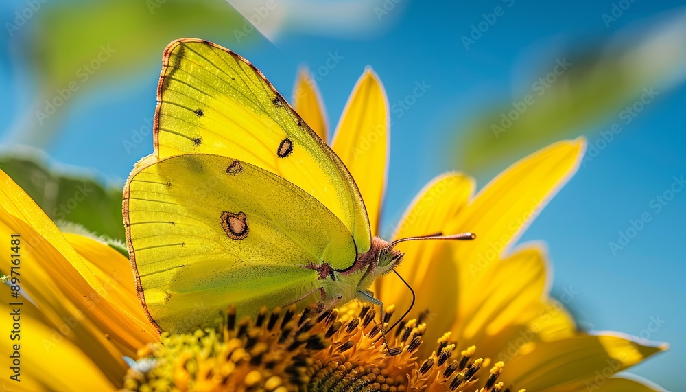 Sticker A yellow butterfly is sitting on a yellow flower