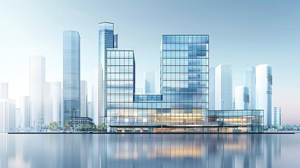 Modern Glass Skyscrapers and Cityscape Reflection 3D Illustration